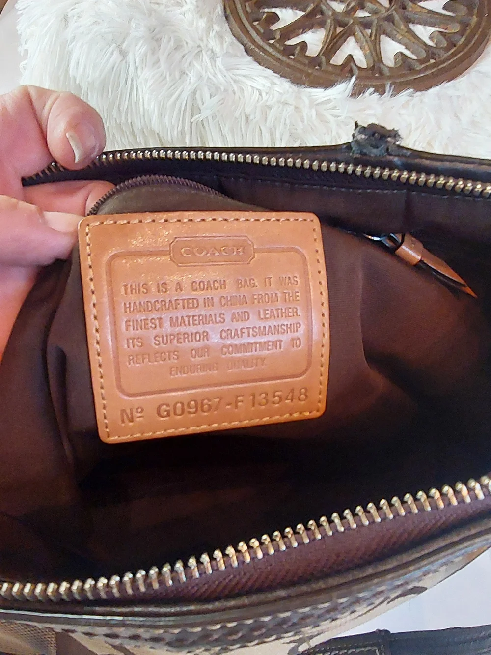 Coach Signature Stripe Zip Top Tote Bag F13548 - Pristine Lining 2009